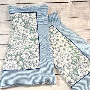 Anthropologie Blue and Green Floral stripe Pillows Shams 26x26